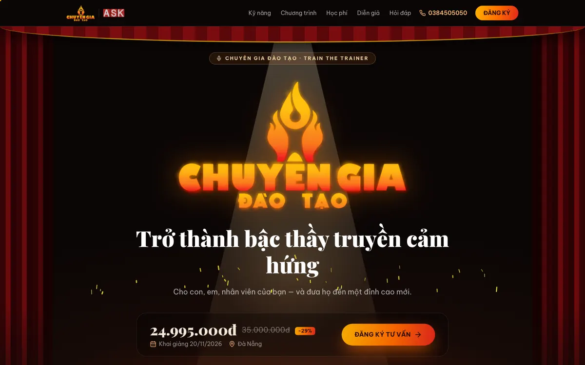 Ảnh chụp landing page Chuyên Gia Đào Tạo