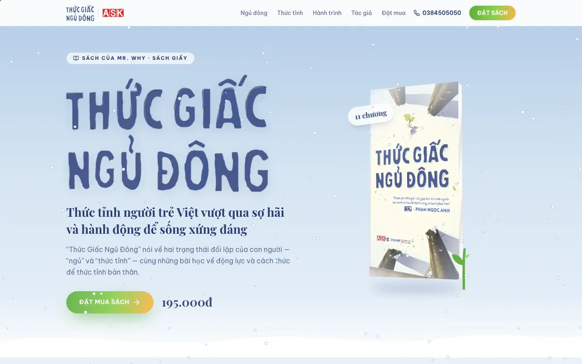 Ảnh chụp landing page Sách Thức Giấc Ngủ Đông
