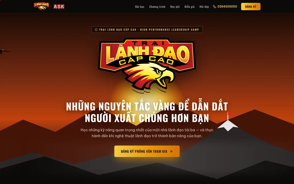 Ảnh chụp landing page Trại Lãnh Đạo Cấp Cao