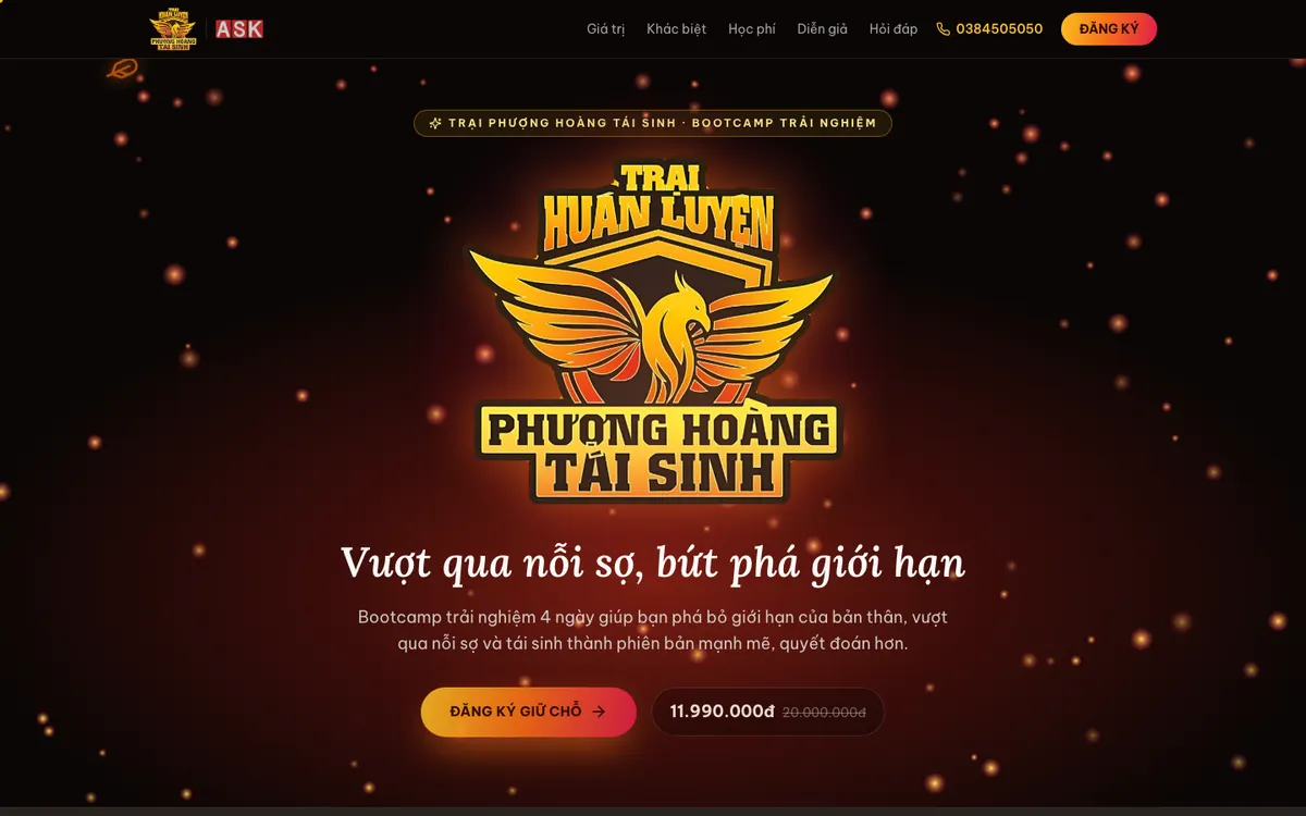 Ảnh chụp landing page Phượng Hoàng Tái Sinh