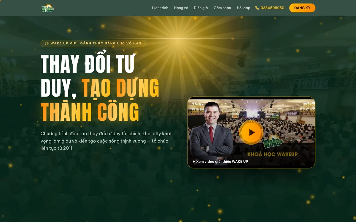 Ảnh chụp landing page Wake Up